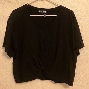 DKNY JEANS Crop Twist Top Women Short Sleeve Black 100% Cotton - Size XL